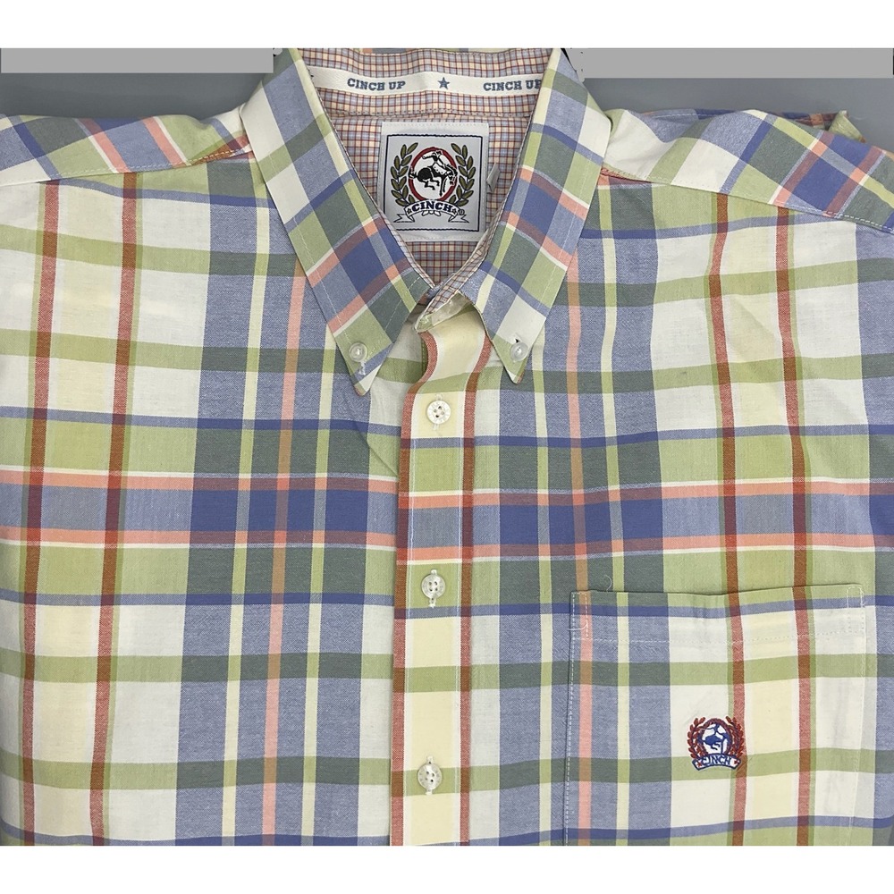 Cinch Mens Short Sleeve Plaid Button Down Shirt Multi Color Large XXL - Picture 1 of 8